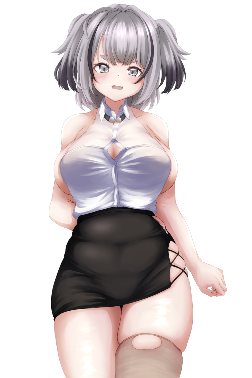 1girl, 2o7dg8er, arm_behind_back, azur_lane, bare_shoulders, black_hair, black_skirt, breasts