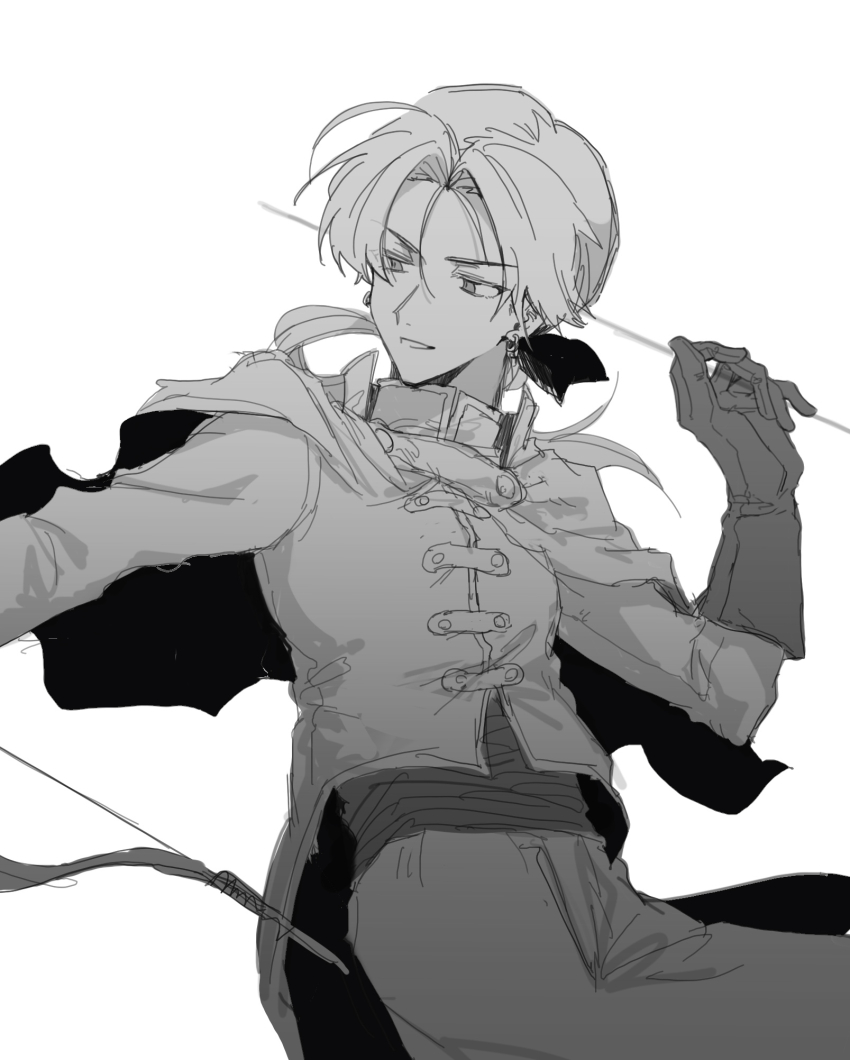 1boy, arrow_(projectile), bow, bow_(weapon), capelet, commentary_request, cowboy_shot, dragon_quest