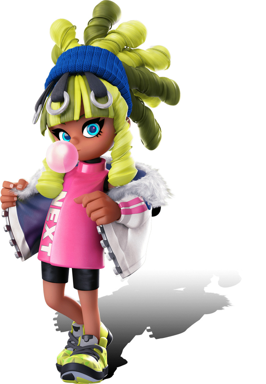 1girl, 3d, aqua_eyes, artist_request, bike_shorts, black_shirt, blowing_bubble_gum, blue_hairband