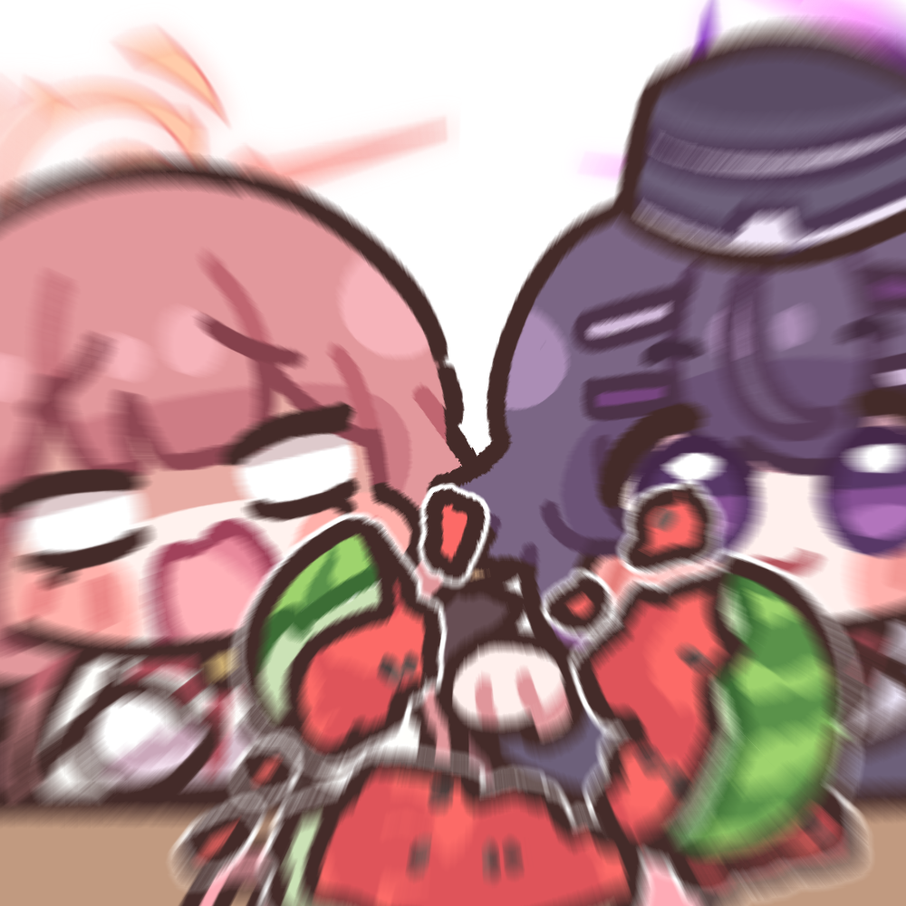 2girls, aru_(blue_archive), blue_archive, blush_stickers, bugi_33, chibi, chibi_only, food