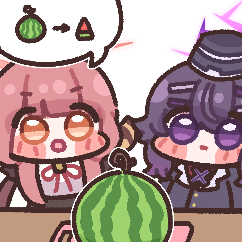 2girls, aru_(blue_archive), blue_archive, blush_stickers, bugi_33, chibi, chibi_only, food