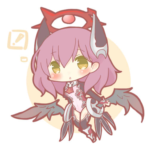 !, 1girl, black_wings, blush, bodysuit, chibi, emil_chronicle_online, hair_ornament