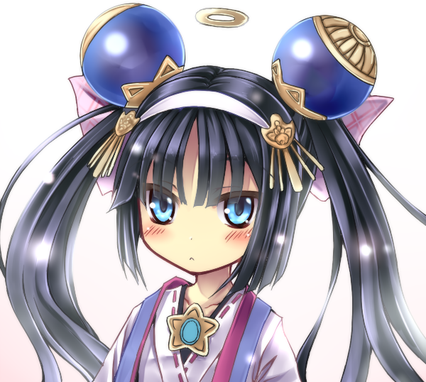 black_hair, blue_eyes, blush, bow, bowtie, emil_chronicle_online, hair_bow, hair_ornament