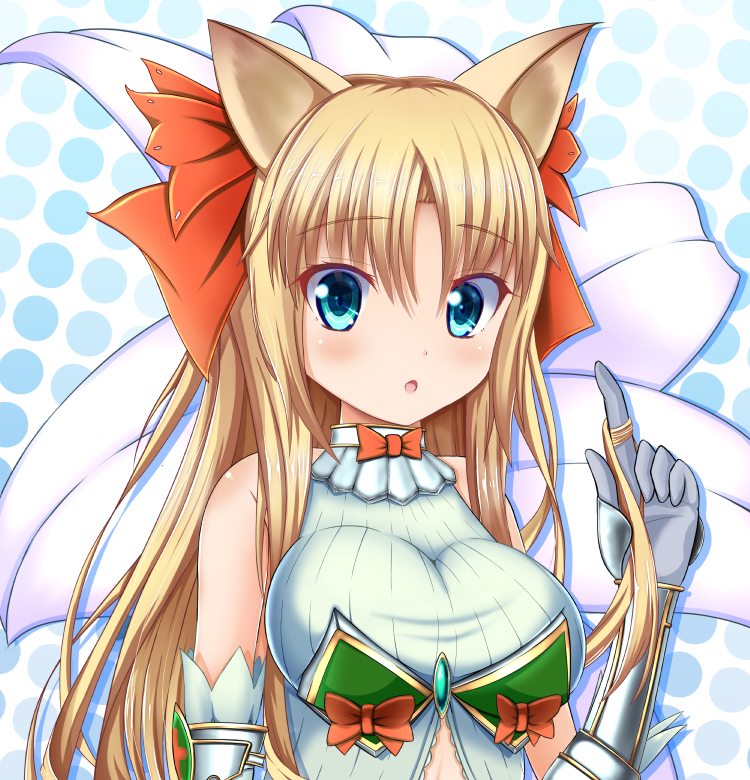 1girl, aneten, animal_ears, armor, armored_gloves, bare_shoulders, breastplate, breasts