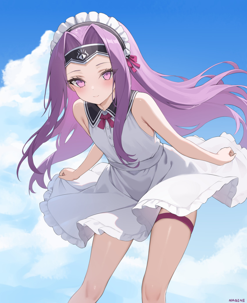 1girl, absurdres, bare_shoulders, blue_sky, blush, breasts, dress, fate/grand_order