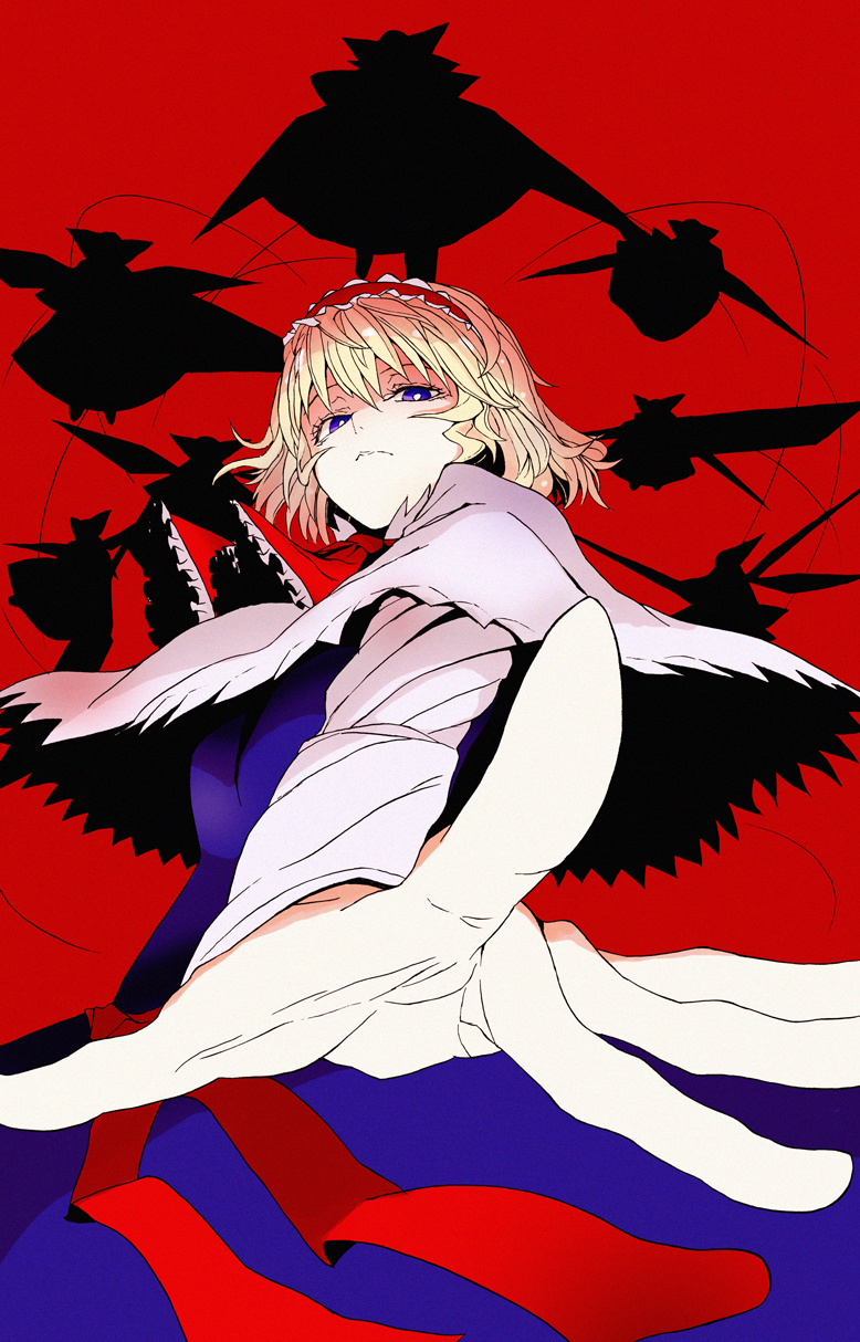 1girl, alice_margatroid, blonde_hair, blue_dress, blue_eyes, capelet, doll, dress