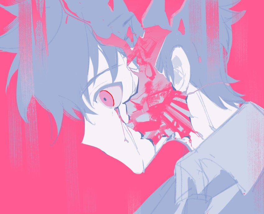 1boy, ai_the_somnium_files, ai_the_somnium_files:_nirvana_initiative, black_hair, black_necktie, collared_shirt, crack, cracked_skin