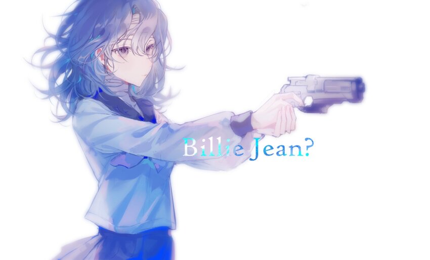 1girl, backlighting, bandaged_head, bandages, black_sailor_collar, black_skirt, cowboy_shot, expressionless