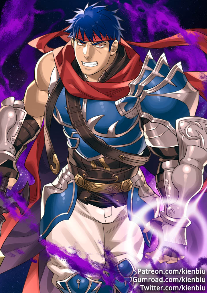 1boy, armor, aura, blue_hair, clenched_teeth, dark_aura, fire_emblem, fire_emblem:_radiant_dawn