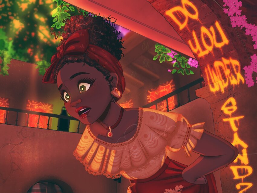 1girl, arepa, bow, brown_eyes, brown_hair, choker, colombian_clothes, curly_hair