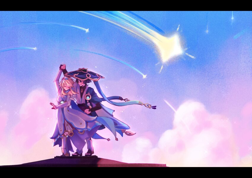 1boy, 1girl, alphastroo, aqua_gem, arm_up, armor, black_bodysuit, black_bow