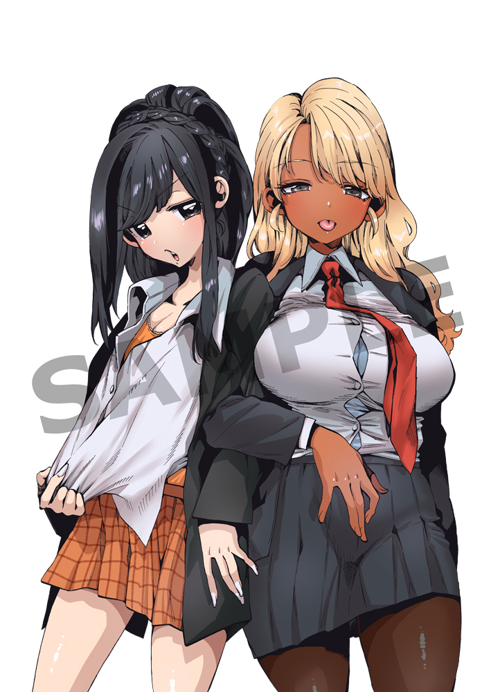 2girls, alternate_hairstyle, black_eyes, black_hair, black_jacket, black_pantyhose, black_skirt, blazer