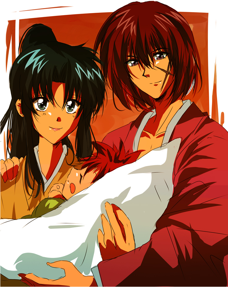 baby, black_eyes, black_hair, himura_kenji, himura_kenshin, japanese_clothes, kamiya_kaoru, kimono