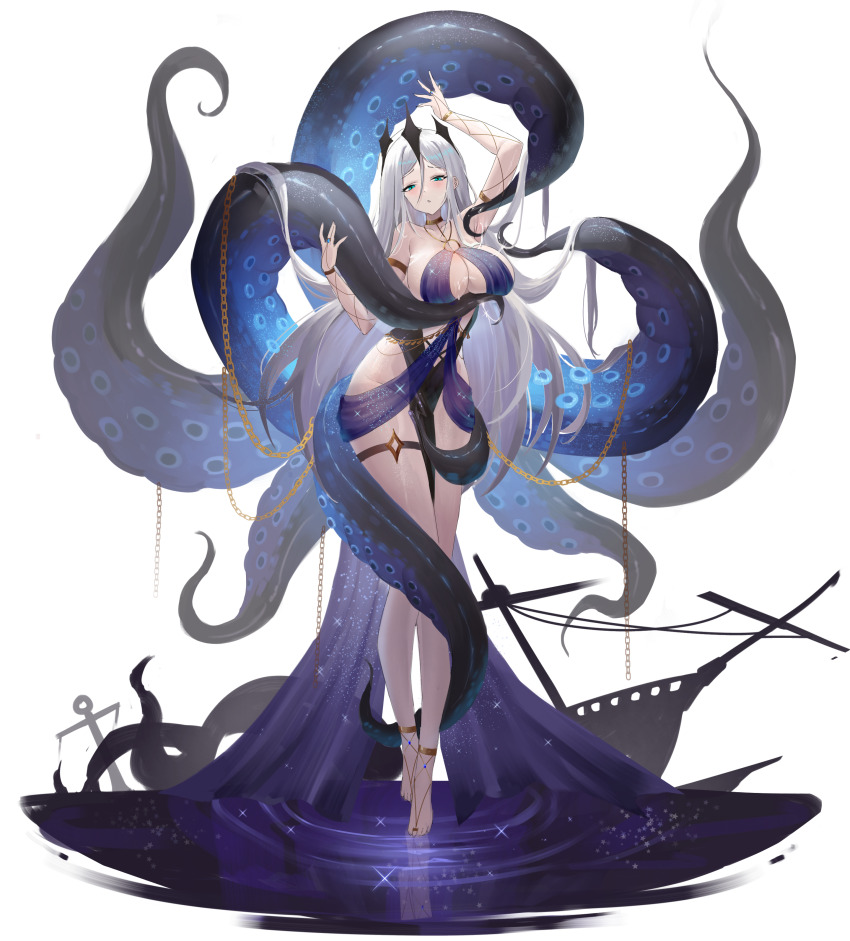 1girl, absurdres, blue_eyes, breasts, center_opening, cleavage, commentary, dreiworks