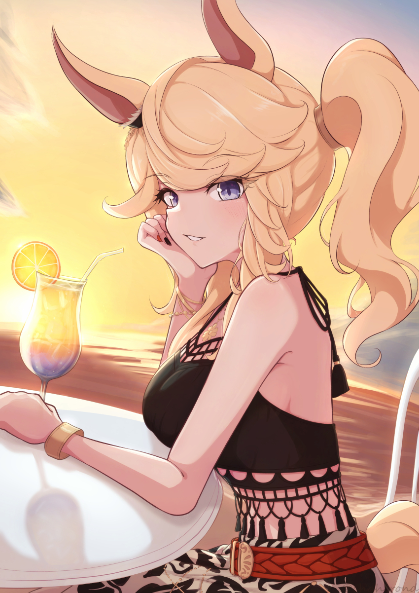 1girl, absurdres, animal_ears, armlet, belt, bikini, black_bikini, blonde_hair