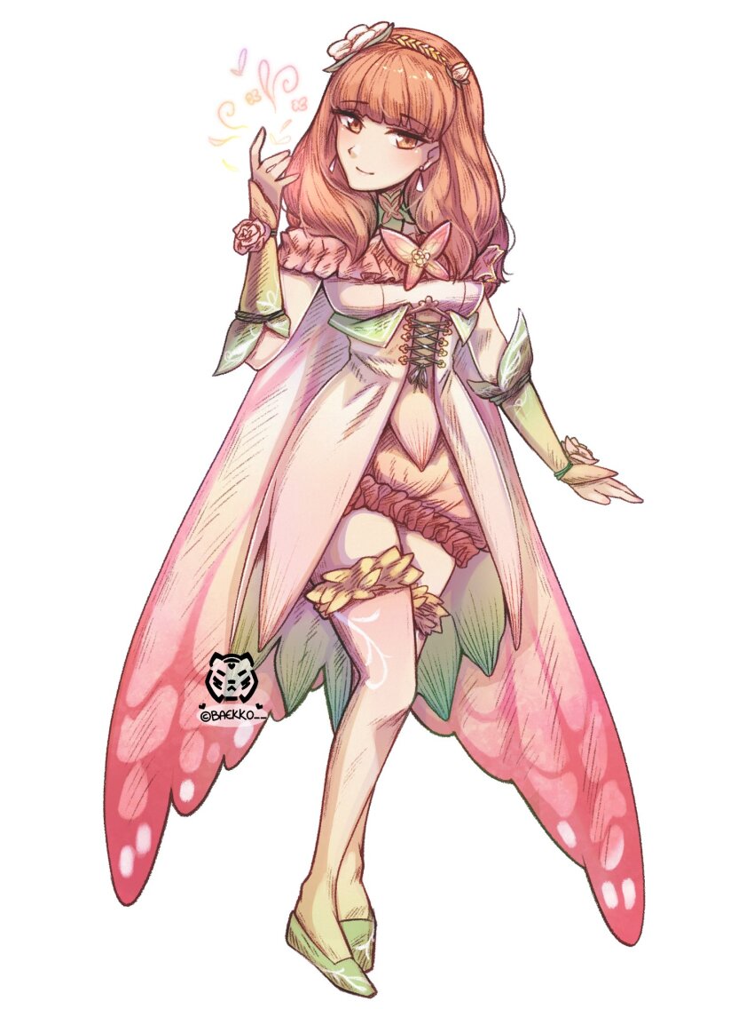 1girl, armband, bug, butterfly, celica_(fire_emblem), celica_(resplendent)_(fire_emblem), dress, earrings