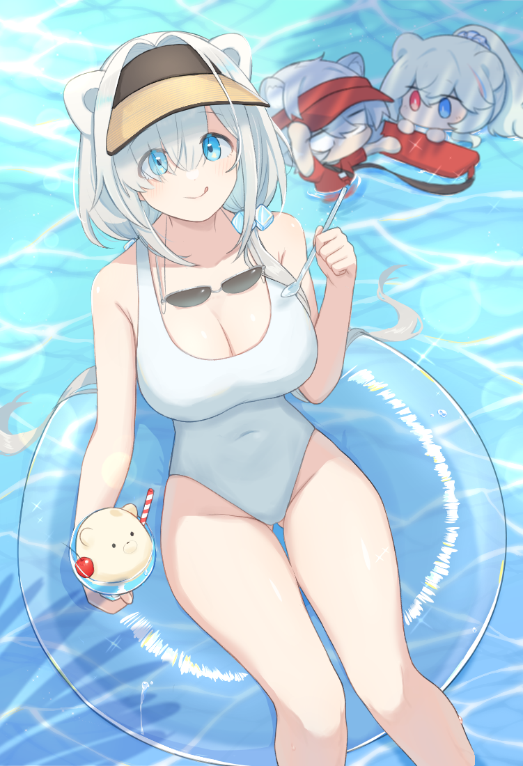 10_(xknn5488), 1girl, :q, animal_ears, arknights, aurora_(arknights), blue_eyes, breasts