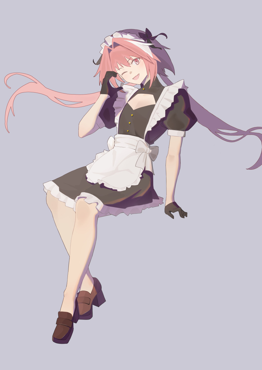 1boy, absurdres, alternate_costume, apron, astolfo_(fate), astolfo_(saber)_(fate), black_gloves, block_heels
