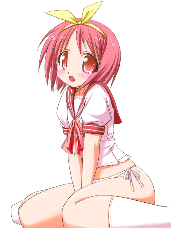 blush, bow, hair_ribbon, hip_focus, hirorin, kamigishi_akari, onnanoko_suwari, open_mouth