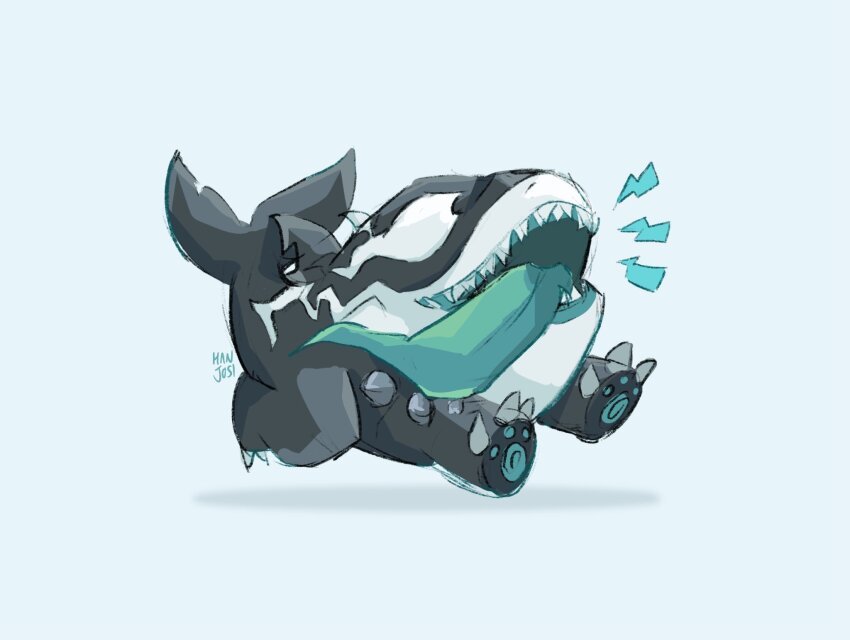 1boy, claws, commentary, english_commentary, fangs, fins, fish_tail, hanjosi