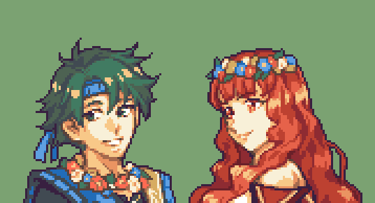 1boy, 1girl, alm_(fire_emblem), alm_(valentine)_(fire_emblem), bandana, celica_(fire_emblem), celica_(valentine)_(fire_emblem), couple