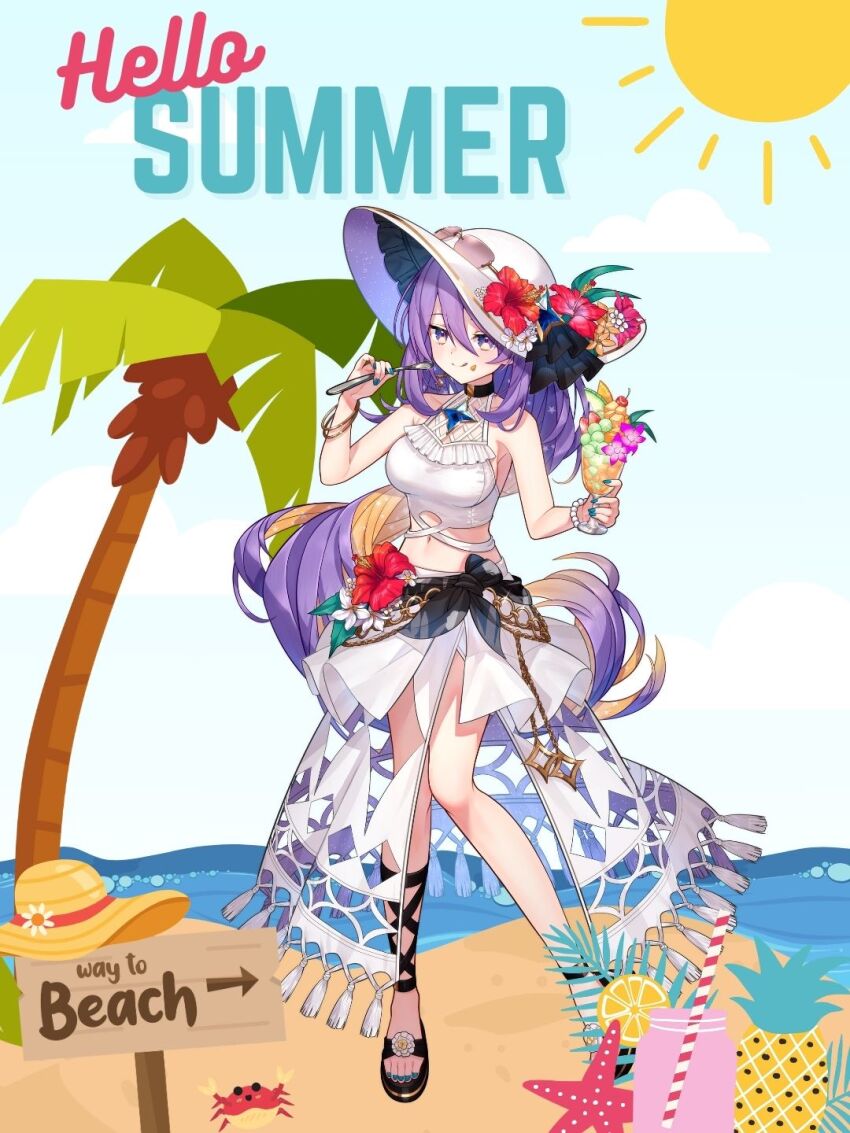 1girl, alternate_costume, beach, blonde_hair, breasts, character_name, collage_(medium), colored_inner_hair