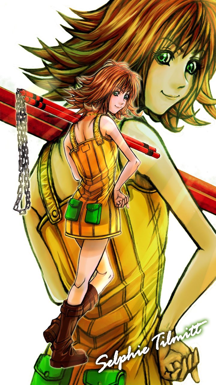 1girl, boots, brown_hair, closed_mouth, dress, final_fantasy, final_fantasy_viii, flipped_hair