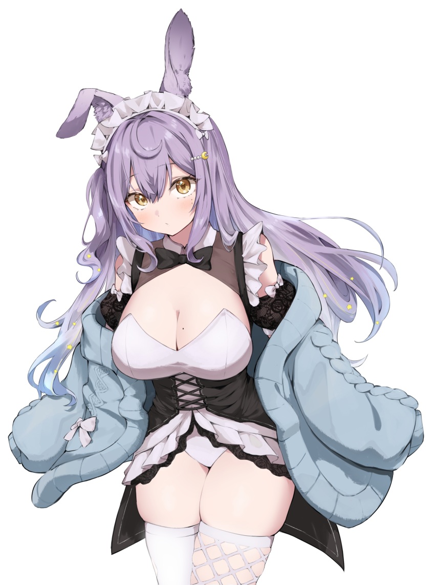 1girl, absurdres, amaya_kashi, animal_ear_fluff, animal_ears, asymmetrical_legwear, black_bow, black_bowtie