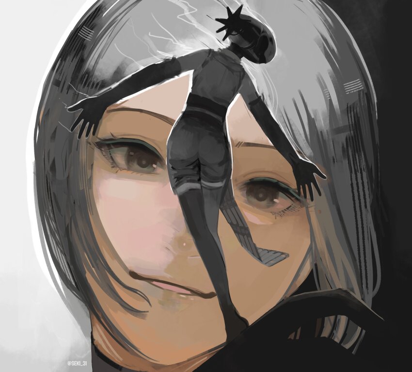 1girl, absurdres, apron, black_apron, black_eyes, black_gloves, black_hair, black_shorts