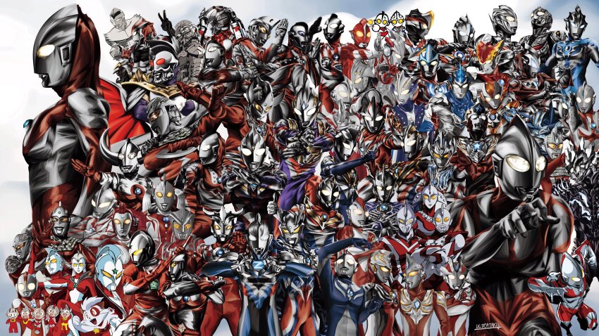 6+boys, 6+girls, :d, abs, abstract_background, absurdres, alien, amia_(ultra_series)