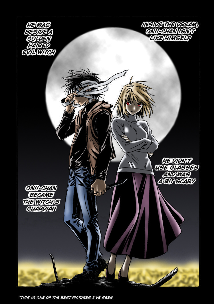 1boy, 1girl, ahoge, alternate_costume, antenna_hair, arcueid_brunestud, arima_miyako, black_hair