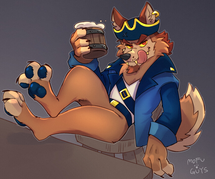 1boy, animal_ears, artist_name, barefoot, blue_coat, claws, closed_mouth, coat