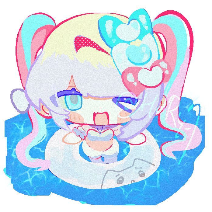 1girl, ;d, animal_print, bikini, blonde_hair, blue_streaks, bow, cat_print