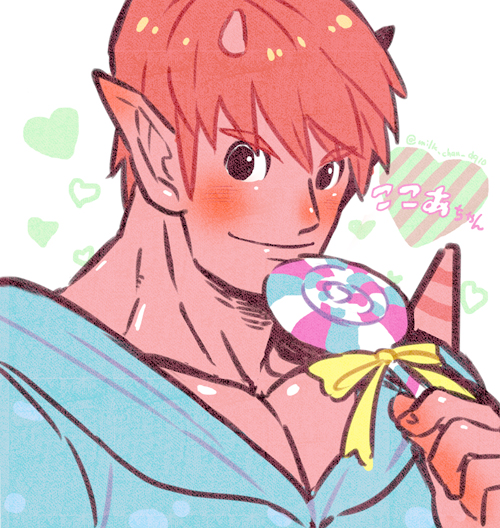 1boy, black_eyes, blue_hoodie, bow, candy, colored_skin, commentary_request, dragon_quest