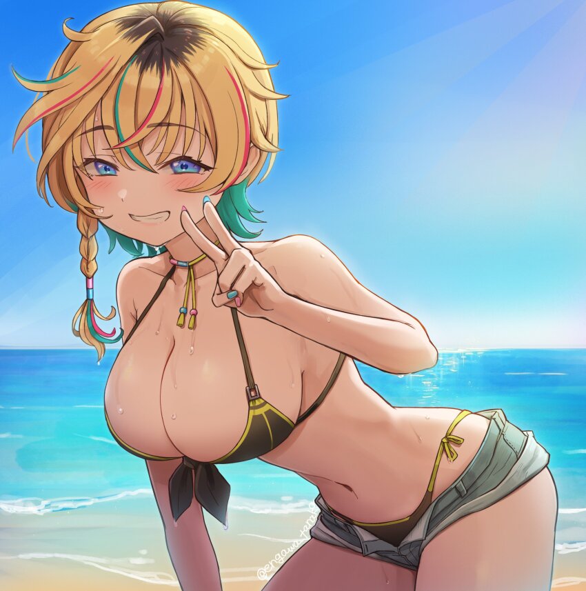 1girl, absurdres, bikini, breasts, colored_inner_hair, engawa_tanaka, highres, idolmaster