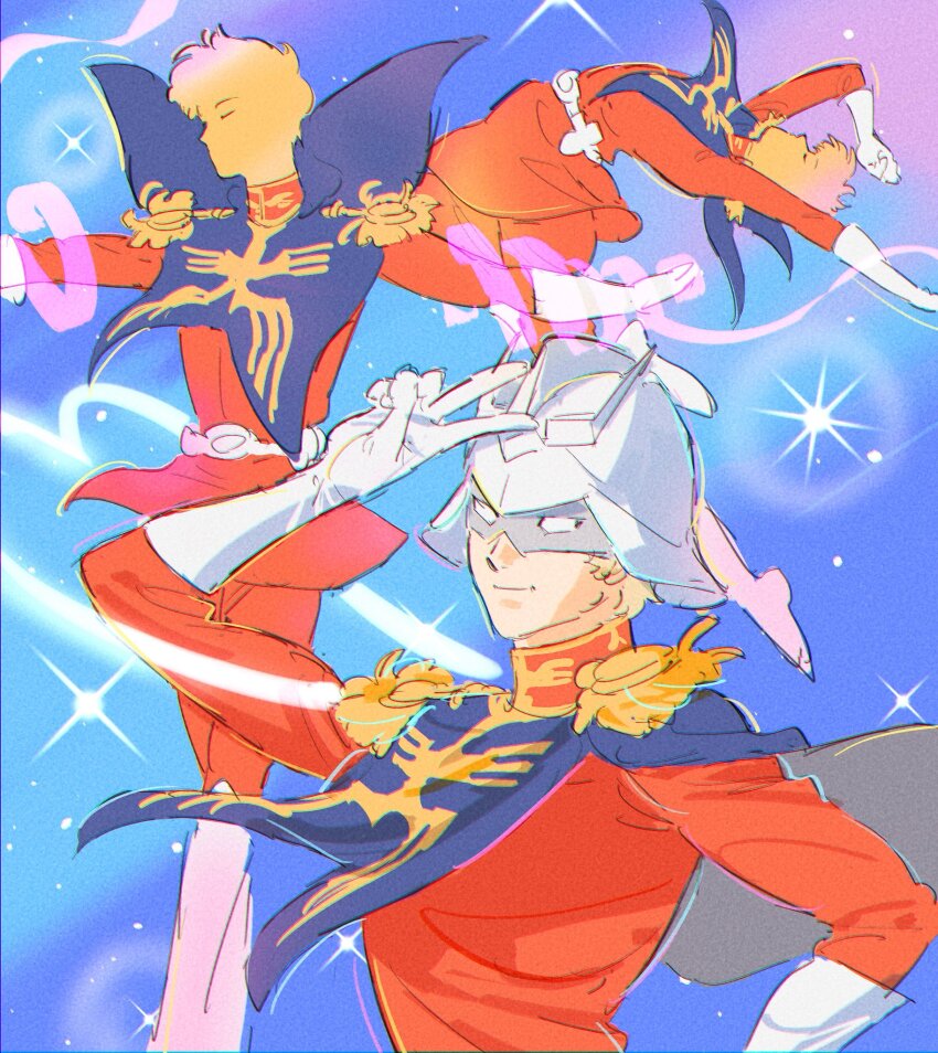 1boy, blonde_hair, char_aznable, commentary_request, epaulettes, gloves, gundam, gundam_gquuuuuux