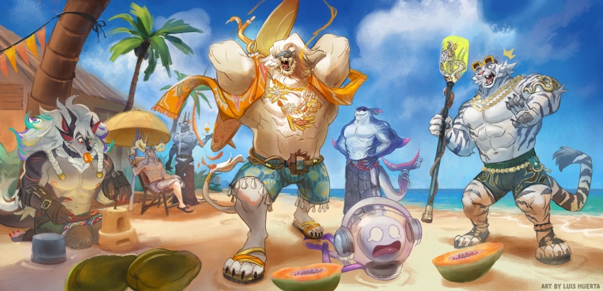 1other, 6+boys, ^^^, abs, absurdres, armpits, artist_name, bara