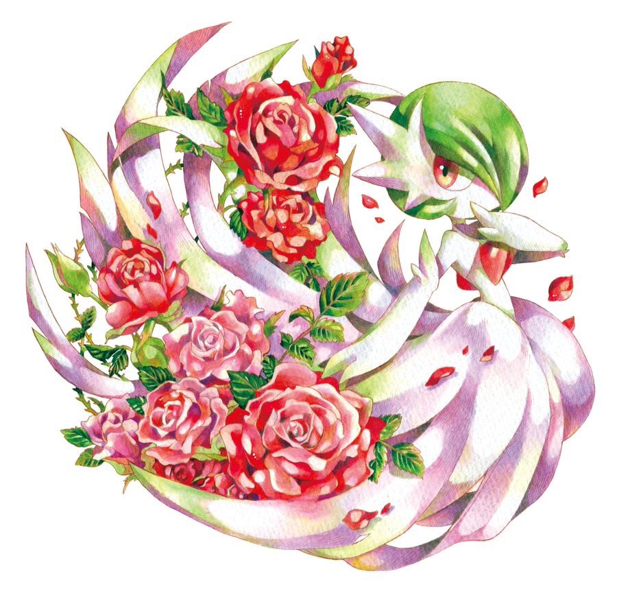 bob_cut, dress, elbow_gloves, flower, gardevoir, gen_3_pokemon, gloves, green_hair