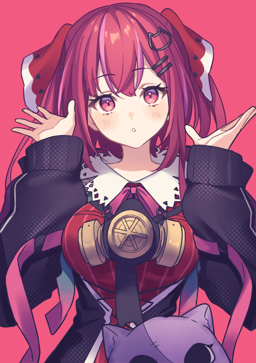 1girl, amagase_muyu, amagase_muyu_(1st_costume), black_jacket, blush, cat_hair_ornament, commentary_request, hair_ornament