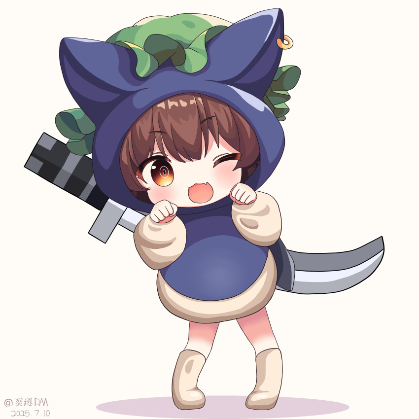 1girl, ;3, ;d, absurdres, animal_ear_piercing, animal_ears, blush, boots