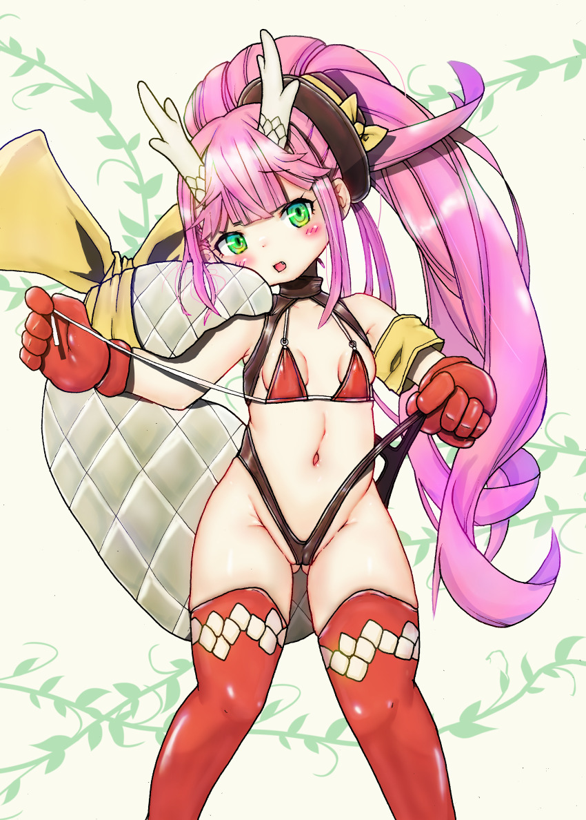 1girl, absurdres, armband, azur_lane, bikini, breasts, dragon_girl, dragon_horns