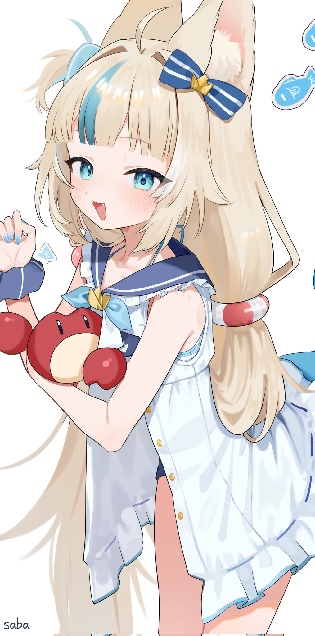 1girl, animal_ear_fluff, animal_ears, blonde_hair, blue_eyes, blush, cat_ears, cat_girl
