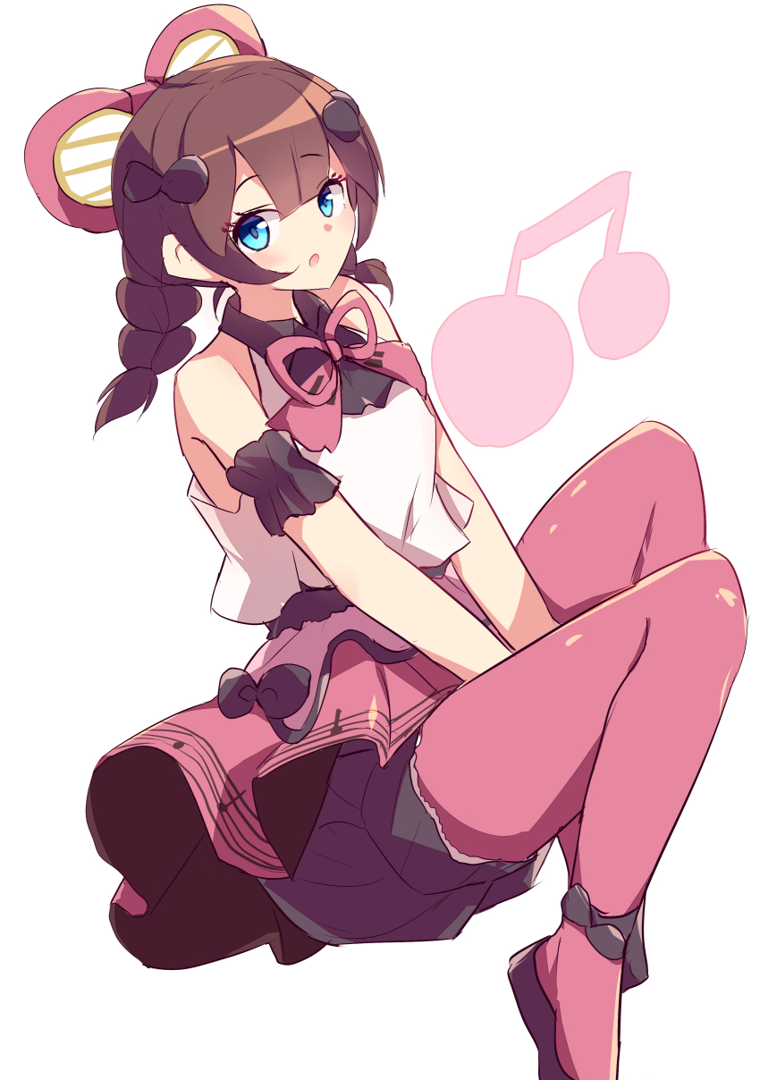 1girl, absurdres, ankle_cuffs, arm_scrunchie, black_scrunchie, black_shoes, blue_eyes, blush