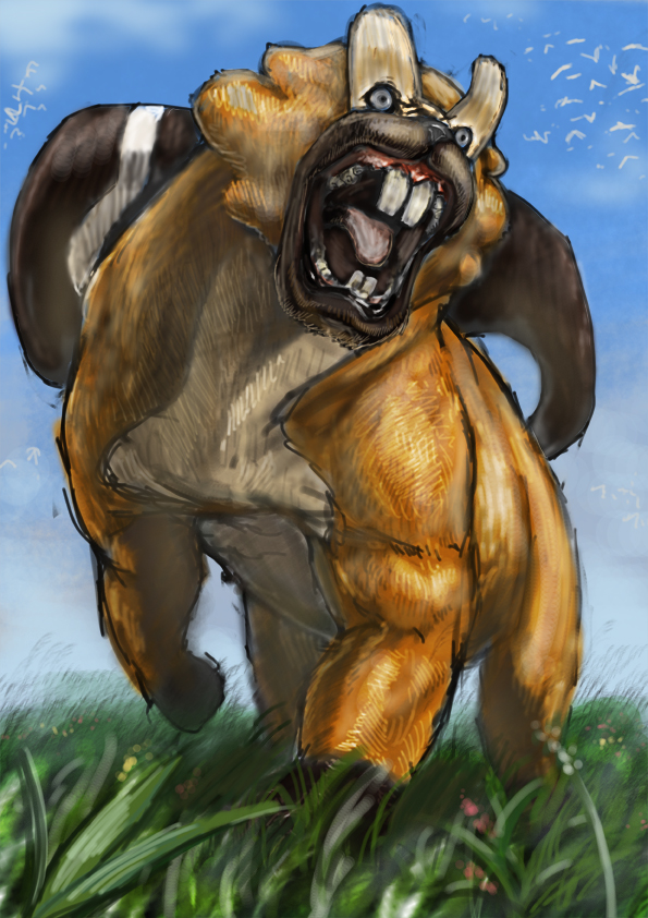 bibarel, bird, blue_eyes, blue_sky, capcom, day, full_body, gen_4_pokemon