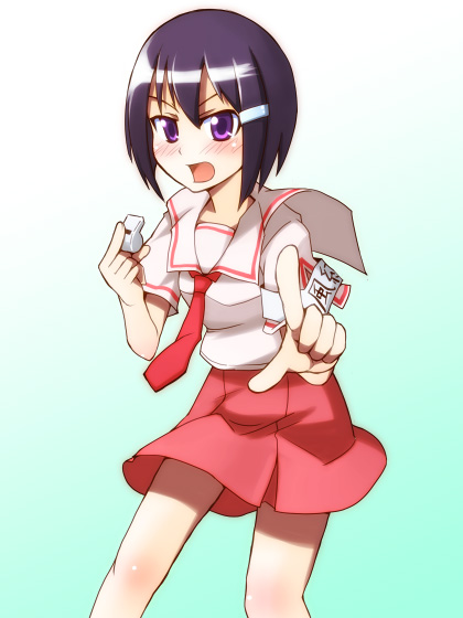 00s, 1girl, female_focus, gradient_background, hair_ornament, hairclip, looking_at_viewer, necktie