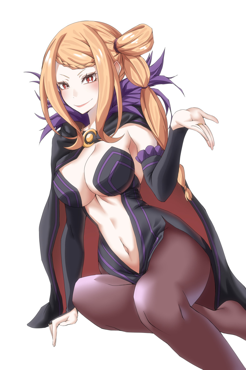 1girl, absurdres, black_dress, blonde_hair, blush, braid, breasts, capelet