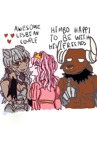 1boy, 2girls, awesome_lesbian_couple_(meme), charlotte_(isekai_shikkaku), gomez_(isekai_shikkaku), isekai_shikkaku, meme, multiple_girls, template, waldelia_(isekai_shikkaku), yuri