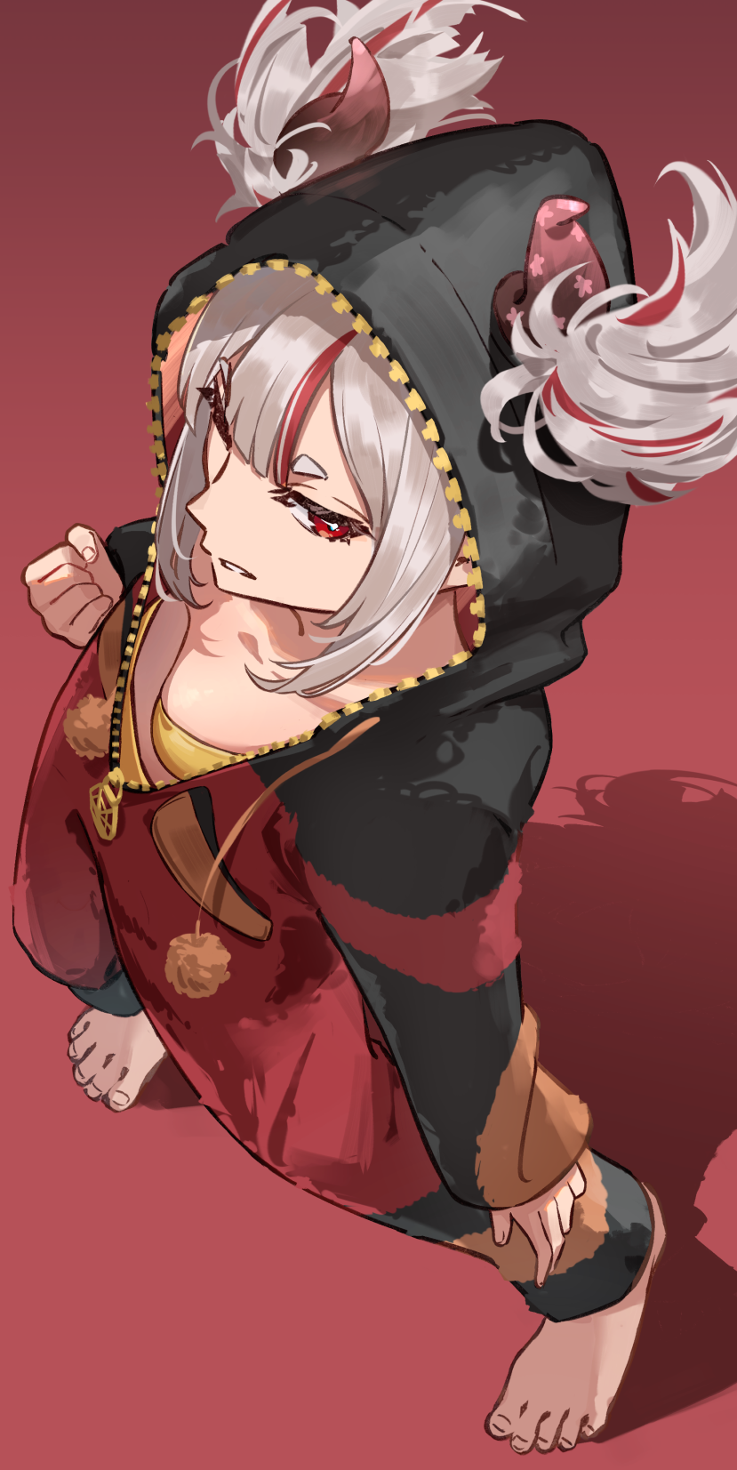 1girl, alternate_color, cosplay, from_above, full_body, grey_hair, han_juri, han_juri_(cosplay)