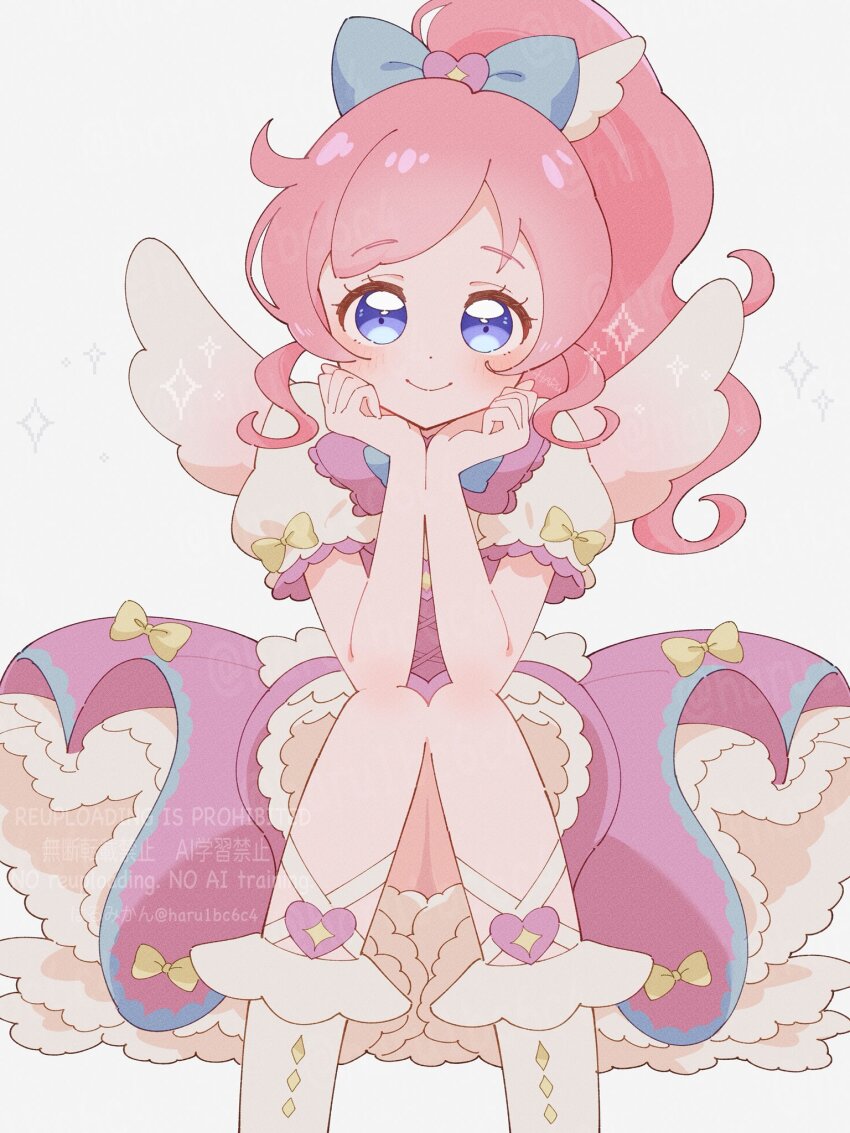 blue_bow, blue_eyes, blush, bow, clenched_hands, commentary, copyright_notice, dot_nose