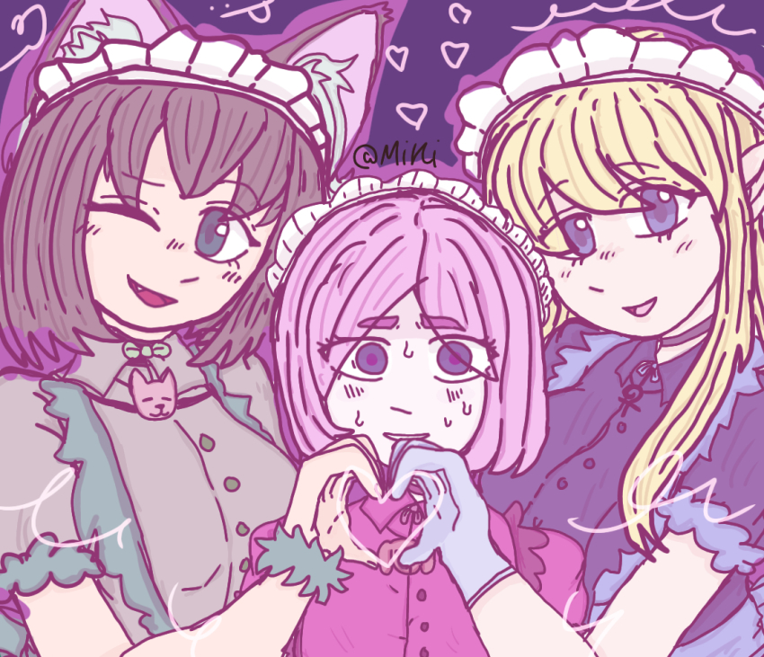 3girls, animal_ear_fluff, animal_ears, annette_(isekai_shikkaku), blonde_hair, blue_eyes, bob_cut, brown_hair